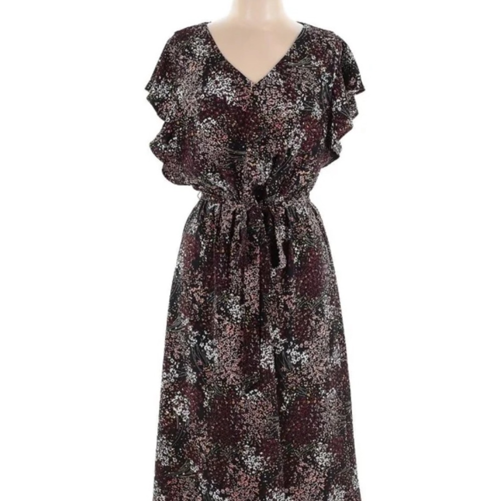 LOFT Black & Red Floral Midi Dress ON SALE
